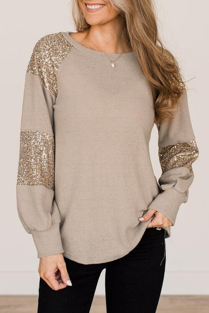 Sequin Round Neck Long Sleeve T-Shirt