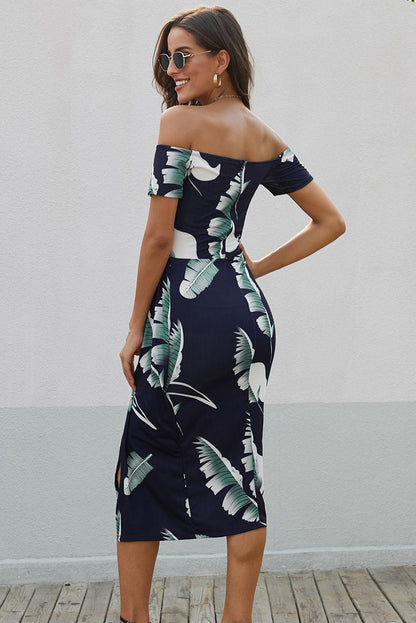 Slit Printed Off-Shoulder Midi Dress