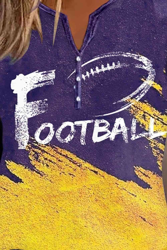 FOOTBALL Graphic Notched Neck Long Sleeve T-Shirt