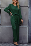 V-Neck Long Sleeve Top and Wide Leg Pants Set