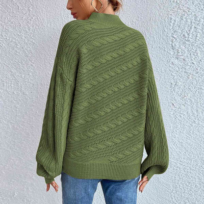 Cable-Knit Mock Neck  Long Sleeve Sweater