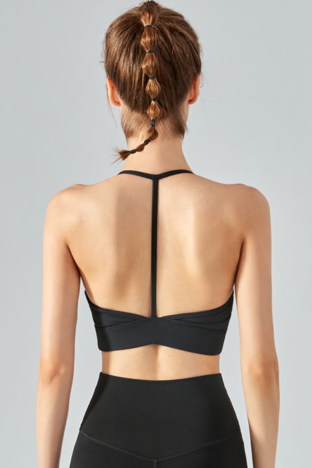 Ribbed Halter Neck Open Back Cropped Sports Cami