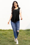 Square Neck Lace Short Sleeve T-Shirt