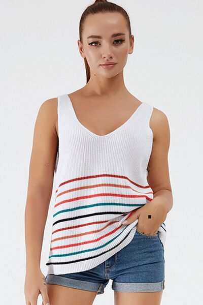 Striped V-Neck Wide Strap Tank