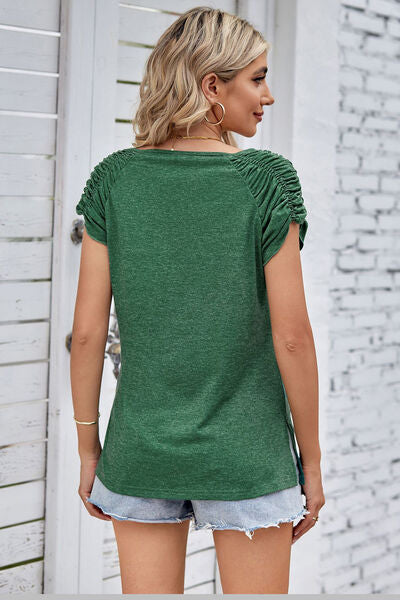 Ruched Notched Short Sleeve T-Shirt