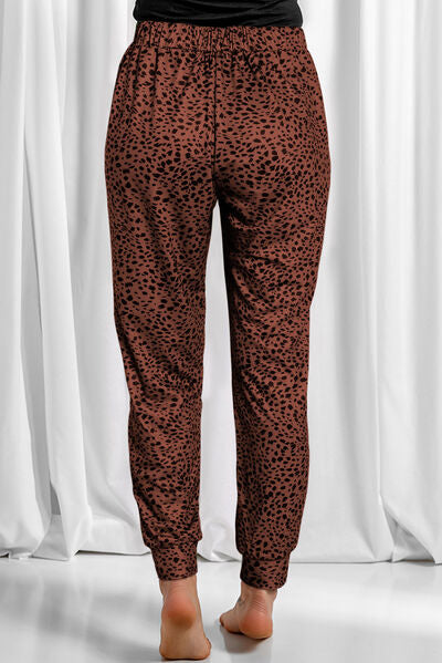 Full Size Leopard Drawstring Pocketed Pants