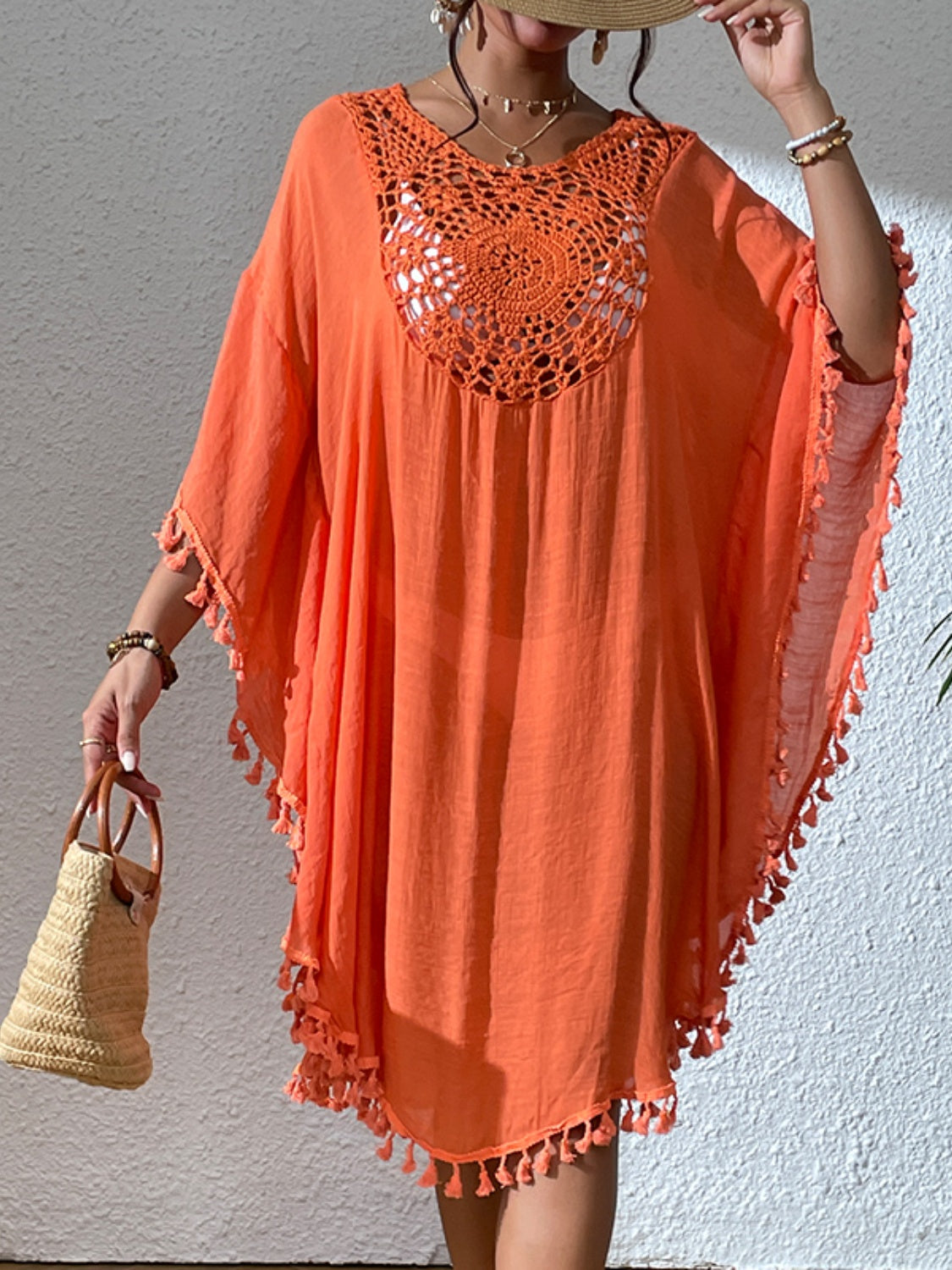 Tassel Cutout Scoop Neck Cover-Up Dress