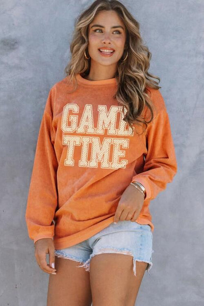 GAME TIME Round Neck Long Sleeve Sweatshirt