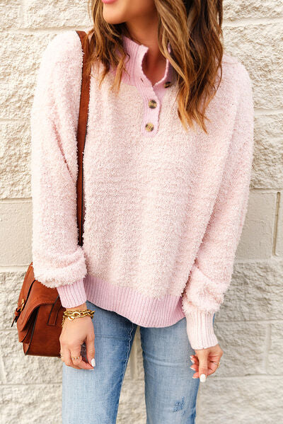 Mock Neck Quarter Button Sweater