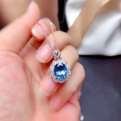 Platinum-Plated Artificial Gemstone Pendant Necklace