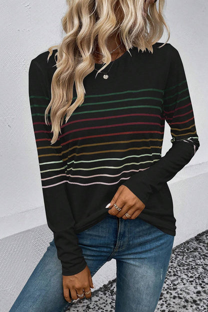 Striped Round Neck Long Sleeve T-Shirt