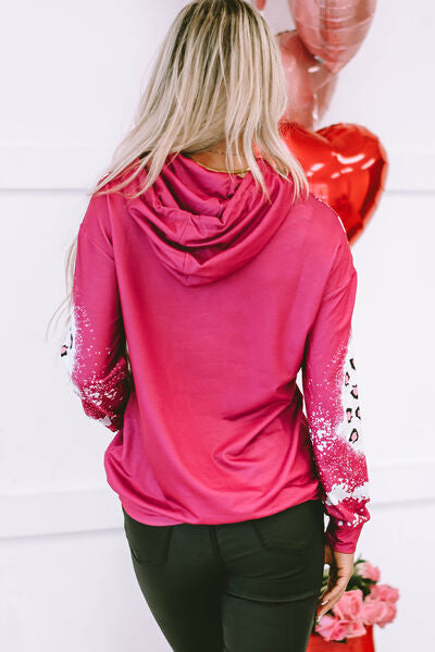 LOVE Heart Drawstring Dropped Shoulder Hoodie