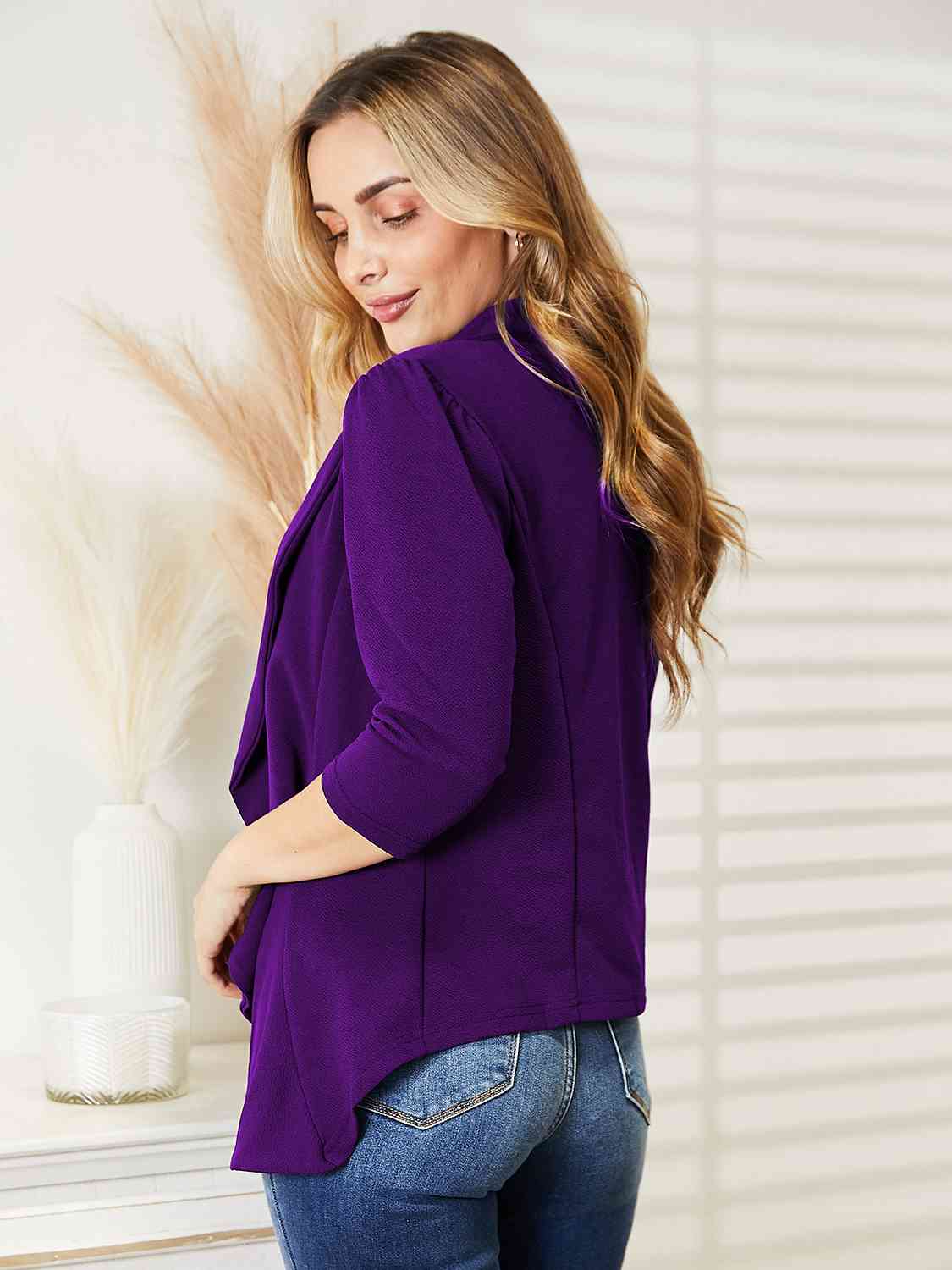 Ninexis Open Front 3/4 Sleeve Full Size Cardigan