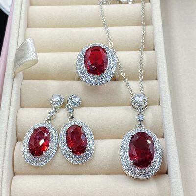 Silver-Plated Artificial Gemstone Pendant Necklace