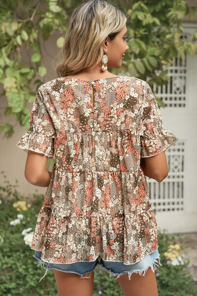 Floral Round Neck Short Sleeve T-Shirt