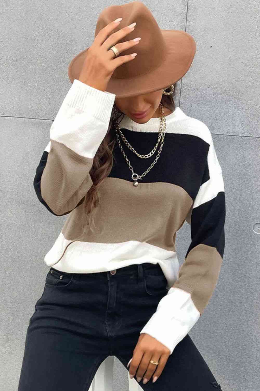 Longing For Fall Color Block Sweater