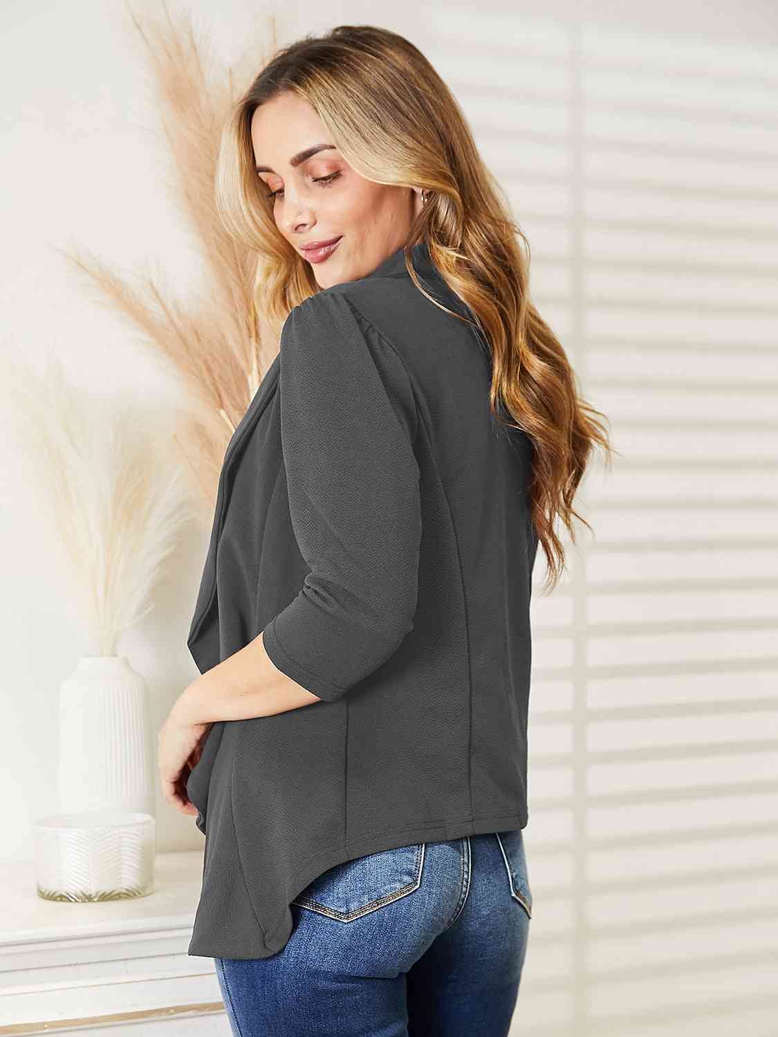 Ninexis Open Front 3/4 Sleeve Full Size Cardigan