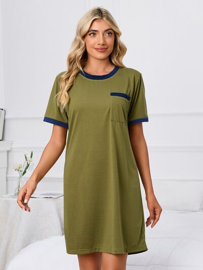 Contrast Trim Round Neck Mini Dress