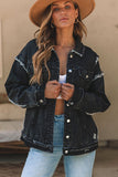 Button Up Raw Hem Distressed Denim Jacket