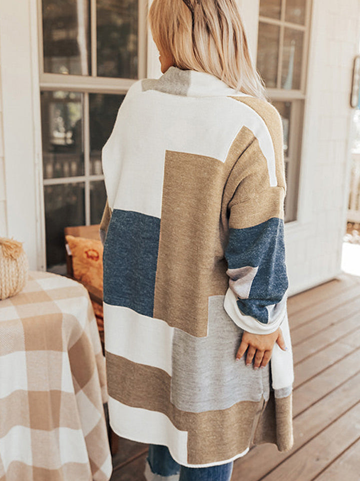 Plus Size Color Block Long Sleeve Cardigan