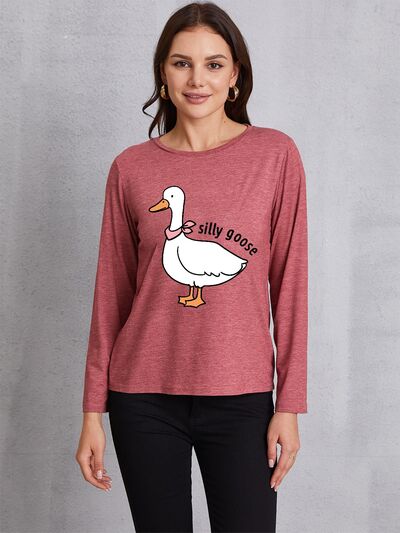 Goose Graphic Round Neck Long Sleeve T-Shirt