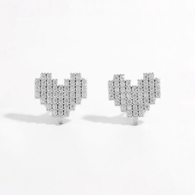 925 Sterling Silver Inlaid Zircon Heart Stud Earrings