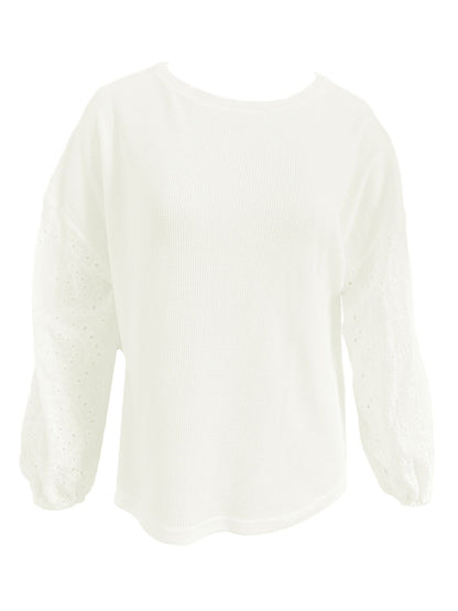 Openwork Dropped Shoulder Boat Neck Blouse