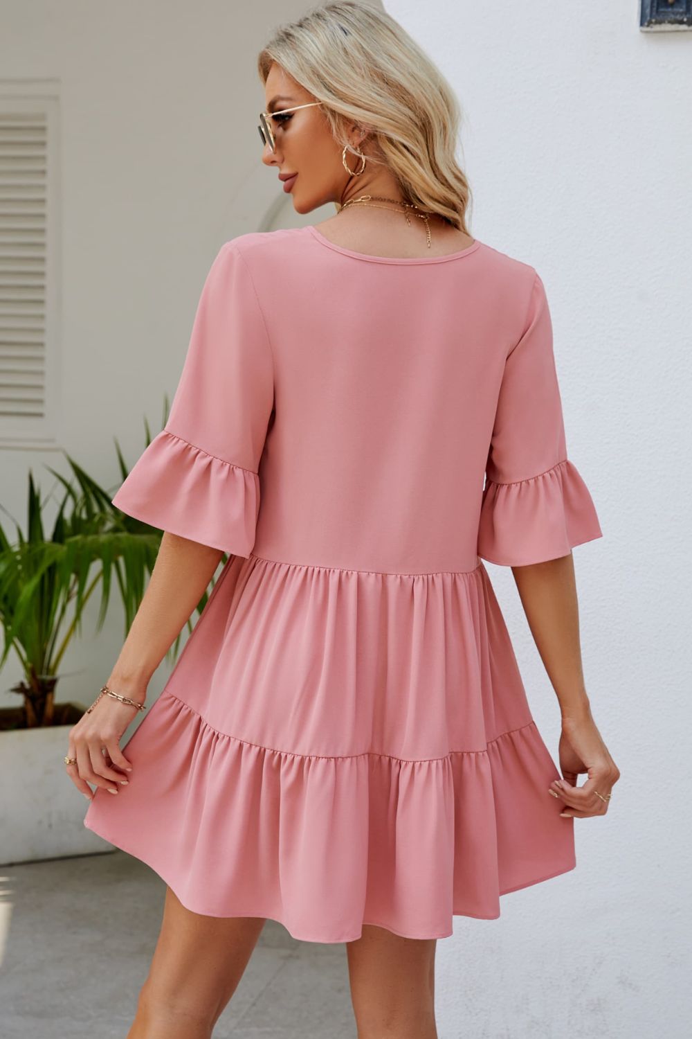 Tied Flounce Sleeve Mini Dress