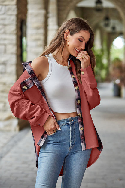 Plaid Collared Dropped Shoulder Jacket