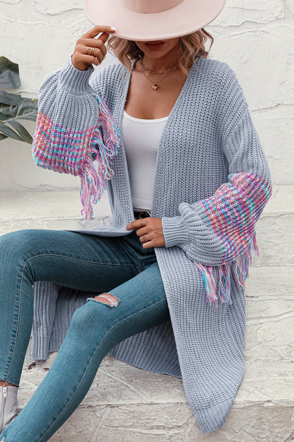 Fringe Sleeve Dropped Sholder Cardigan