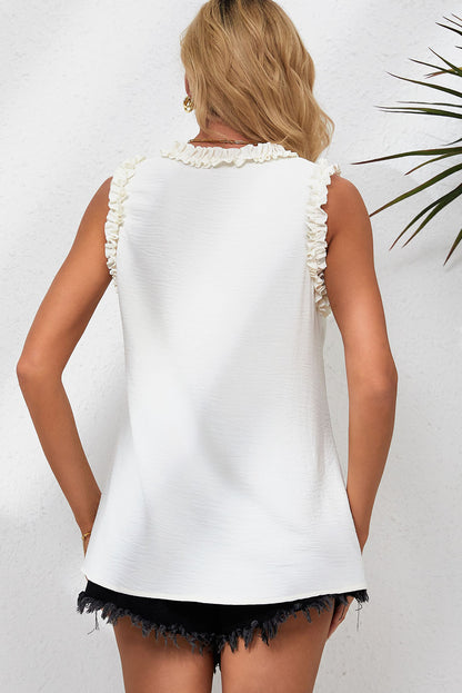 Frilled Trim V-Neck Textured Tank