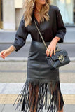 High Waist Fringe Hem Skirt