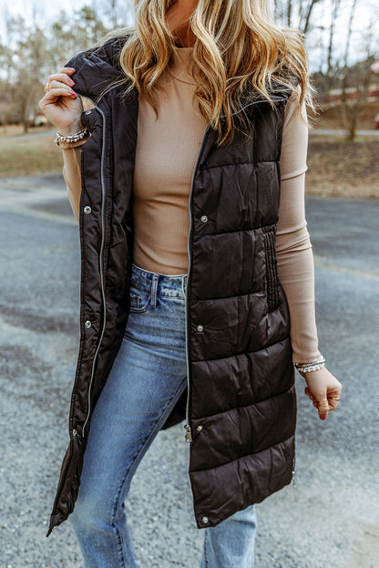 Longline Hooded Sleeveless Puffer Vest