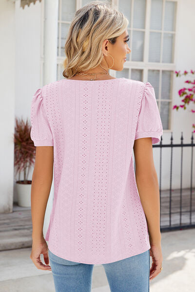 Eyelet Puff Sleeve T-Shirt