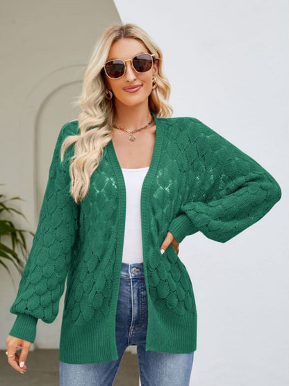 Open Front Ribbed Trim Cardigan