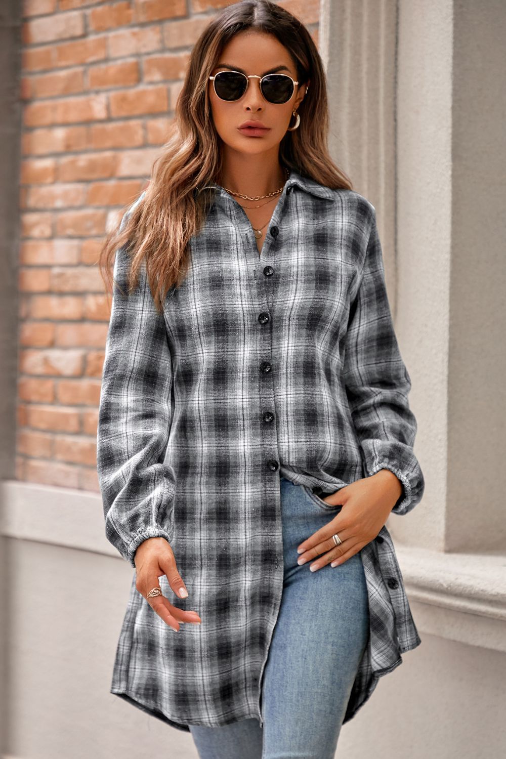 Plaid Tie Front Mini Shirt Dress