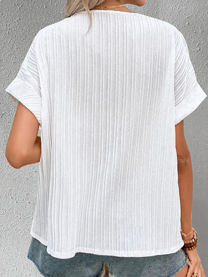 Notched Short Sleeve Blouse