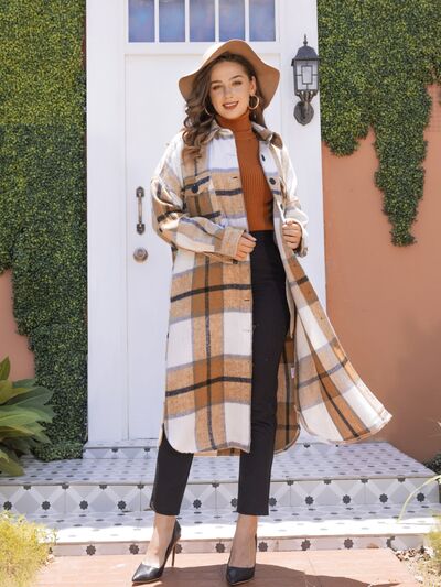 Plaid Button Up Dropped Shoulder Coat