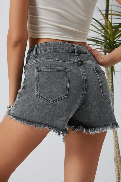 Distressed Raw Hem Denim Shorts