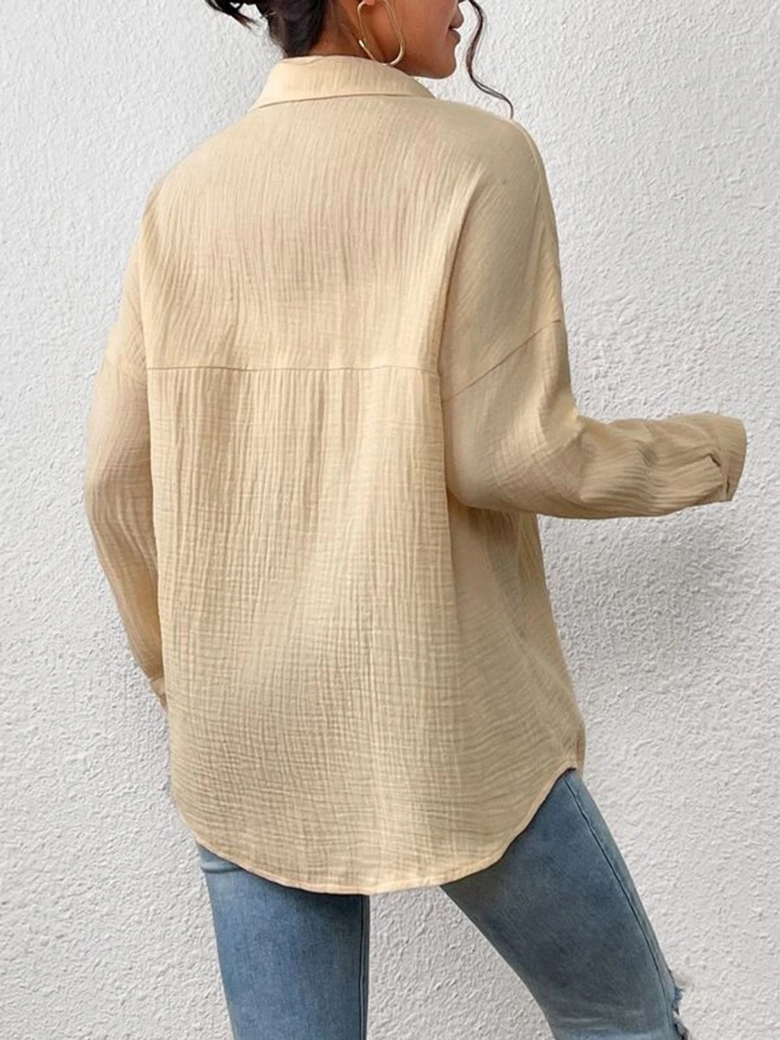 Textured Drop Shoulder Shirt Jacket