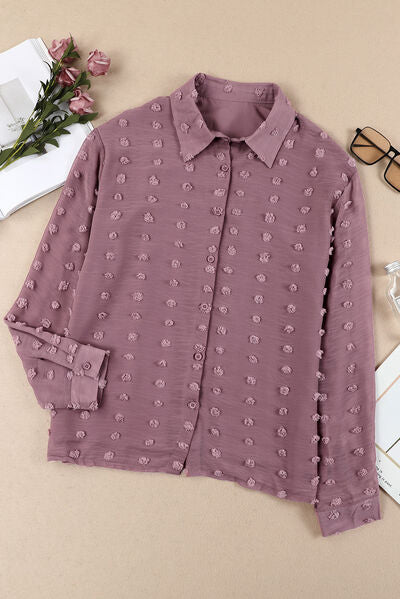 Swiss Dot Button Up Long Sleeve Shirt