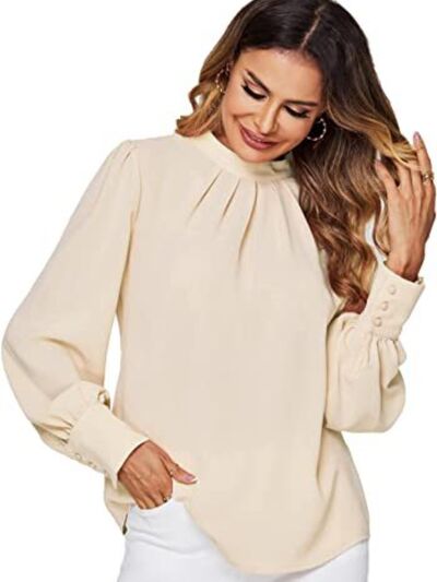 Mock Neck Lantern Sleeve Shirt