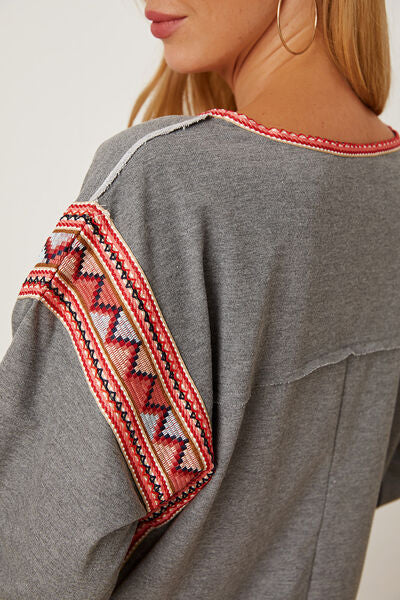 Geometric Round Neck Dropped Shoulder T-Shirt