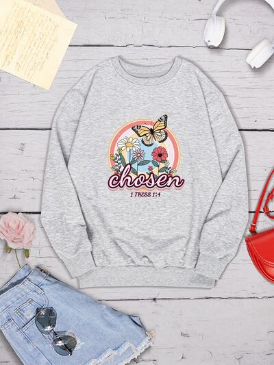 Butterfly Round Neck Dropped Shoulder Sweatshirt