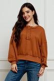 Exposed Seam Half Button Long Sleeve Sweatshirt