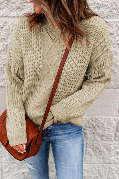 Fringe Detail Mixed Knit Sweater