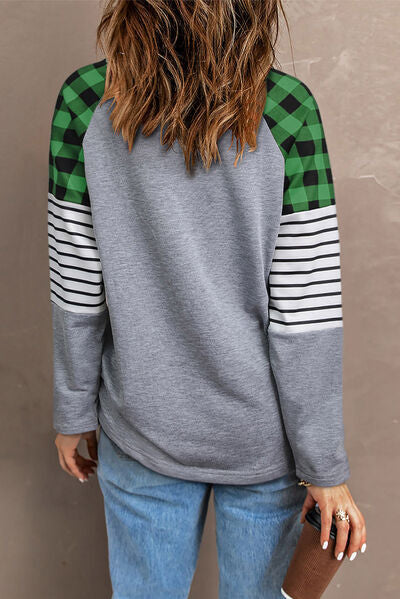 Plaid Heart Raglan Sleeve Sweatshirt