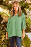 Notched Roll-Tab Sleeve Blouse