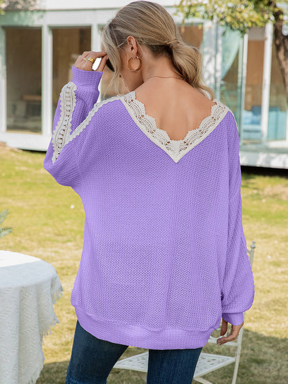 Contrast Spliced Lace V-Neck Top