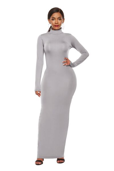 Mock Neck Long Sleeve Maxi Slim Dress